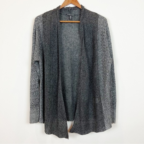 Eileen Fisher Linen Knit Cardigan Womens Small Two-Tone Gray Lagenlook Minimal - Picture 1 of 10
